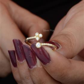 Solid 14K Yellow Gold Genuine Diamond Cuff Ring Handmade Jewelry