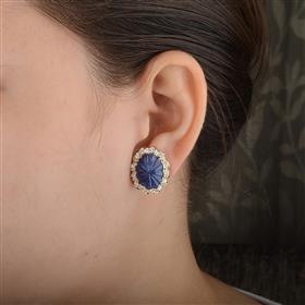 18K Gold Flower Blue Sapphire Stud Prong Earring