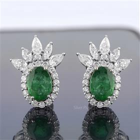 Diamond Emerald 18K Gold Stud Earrings