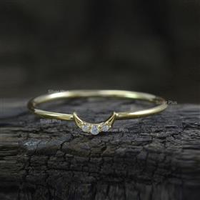Genuine Diamond Moon Ring Solid 14K Yellow Gold Jewelry