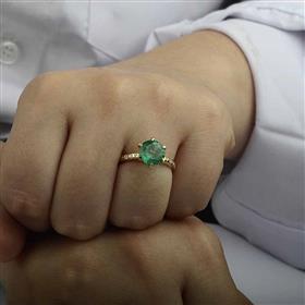 18K Sold Yellow Gold Diamond Emerald Ring