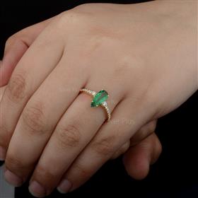 Pear Emerald Diamond Pave Solitaire Ring