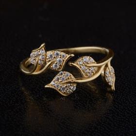 14K Gold Diamonds Leaf Ring