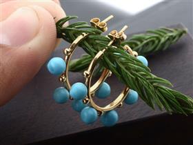 Turquoise Gemstone Huggie Hoop Earrings In Solid 14K Yellow Gold Jewelry