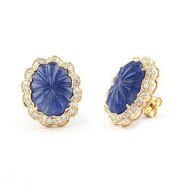 18K Gold Flower Blue Sapphire Stud Prong Earring
