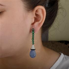 Burma Blue Sapphire Emerald Diamond Earrings