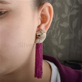 18K Gold Ruby Beads Diamond Panther Earrings
