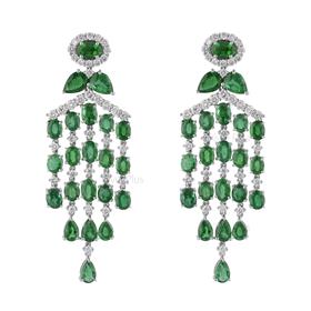 18K Gold Diamond Emerald Tassel Earrings
