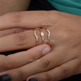 Genuine Diamonds Evil Eye Ring Set Solid 14K Yellow Gold Jewelry Handmade