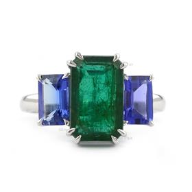 Tanzanite Emerald Three Stone Ring