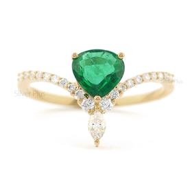 Teardrop Emerald Diamond Chevron Band Gold Ring